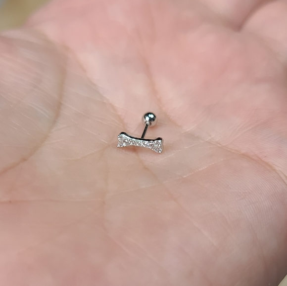 925 Sterling Silver Inlaid Zircon Dog Doggy Bone Puppy Stack - Picture 6 of 12